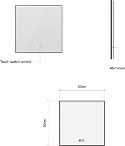 Erga Megan, LED zrkadlo 80x80cm v čiernom ráme, 2415 lm, 3 farby svetla, zadné osvetlenie, ERG-V01-MEGAN-8080-BK