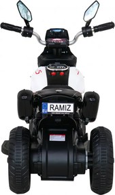 Ramiz Motorka Fast Tourist na batérie pre deti biela + audio + svetlá + ekokoža