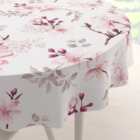 Biante Bavlnený okrúhly obrus Sandra SA-583 Ružové kvety s vetvičkami na bielom Ø 90 cm