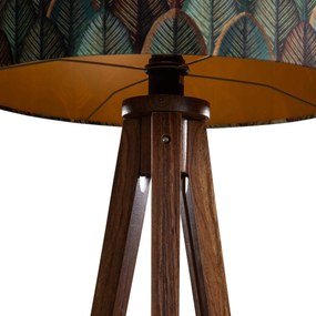 Stojacia lampa z orechového dreva s velúrovým tienidlom s dizajnom listov 50 cm - Tripod Classic