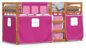 Poschodová posteľ so závesmi ružová 90x190 cm masívna borovica 3283951