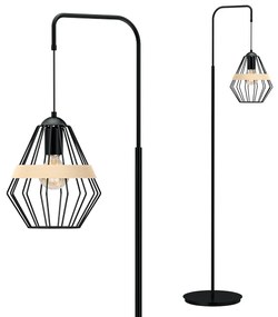 Stojacia lampa Cliff, 1x drevené/čierne drôtené tienidlo, b