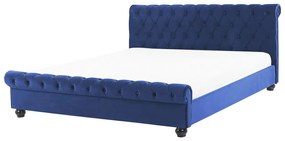 Zamatová vodná posteľ 180 x 200 cm modrá AVALLON Beliani