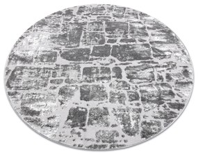 Moderný MEFE koberec okrúhly  6184 Dlažba tehla - Štrukturálny,  dve vrstvy  rúna tmavosivá