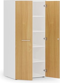 Kancelárska policová skriňa PRIMO WHITE s dverami, 1781 x 800 x 600 mm, biela/buk