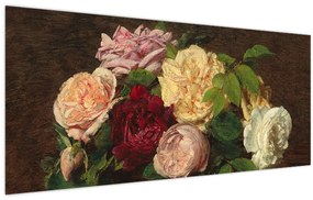 Obraz - Henri Fantin-Latour, Roses de Nice on a Table, reprodukcia (120x50 cm)