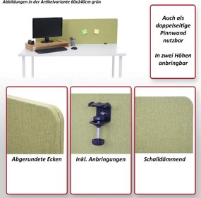 Akustický panel na stôl HWC-G75 - dvojstenná látka/textil - 60x160 cm - zelená