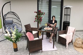 Ratanový set: Stôl + 4 stoličky - hnedý s béžovými vankúšmi
