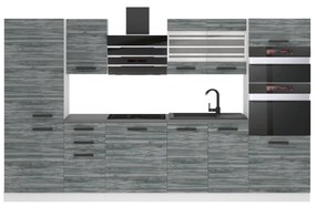 Kuchynská linka Belini Premium Full Version 300 cm šedý antracit Glamour Wood s pracovnou doskou MILA