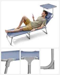 SONGMICS Lehátko, Skladacie ležadlo 193 x 53 x 29 cm, Modré