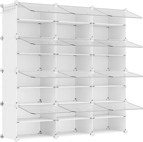 Spojiteľný stojan na topánky pre až 48 párov topánok, biely a priehľadný