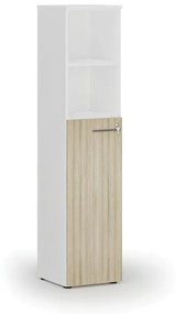 Kombinovaná kancelárska skriňa PRIMO WHITE, dvere na 3 poschodia, 1781 x 400 x 420 mm, biela/dub prírodná