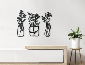 drevko 3-dielna drevená nálepka Kvety vo váze Rozmer obrazu: 32,5 x 42,5 cm, Farba dekorácie: Čierna