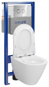 Cersanit City, System50 PNEU podomietkový rám + závesná wc misa City Oval CleanOn + chrómové tlačidlo Circle, S701-761