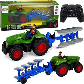 LEAN Toys Traktor s pluhom a poľnohospodárom, diaľkovo ovládaný RC, so svetlami, zelený, mierka 1:24