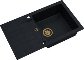 Sink Quality Natalie, kuchynský granitový drez 770x450x170 mm + zlatý sifón, čierna škvrnitá-BROCADE, SKQ-NAT.B.1KDO.XG