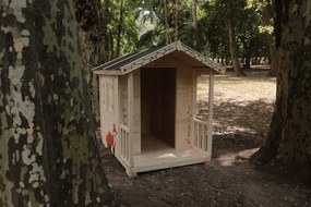 domceknazahradu.sk - Detský drevený domček HAFÍK so zábradlím - Premium, farba natur, (1,6 x 4,3 m), DD_HAF2