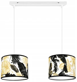 Závesné svietidlo Gold Flowers, 2x biele textilné tienidlo s kvetinovým vzorom, (výber z 2 farieb konštrukcie)