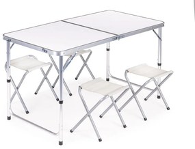 Turistický stôl, skladací, + 4 stoličky, biely | 119,5 x 60 cm