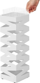 Kovový stojan na dáždniky s háčikmi a odkvapkávačom, biely