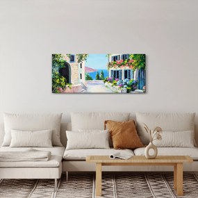 Obraz - Grécka ulička, olejomaľba (120x50 cm)