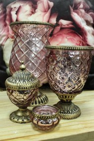 Ružový rustikálny svietnik v tvare čaše 22cm