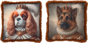 Sada 2 vankúšov pes gavalier a ovčiak v kráľovskom obleku Lord King – 45*45*15 cm