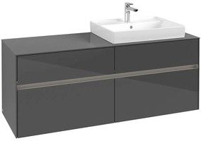 VILLEROY &amp; BOCH Collaro závesná skrinka pod umývadlo na dosku (umývadlo vpravo), 4 zásuvky, s LED osvetlením, 1400 x 500 x 548 mm, Glossy Grey, C086B0FP
