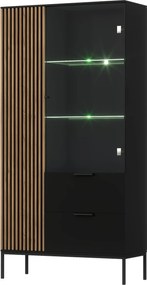 Vitrína Meorati s LED osvětlením 100 cm černá/dub Artisan