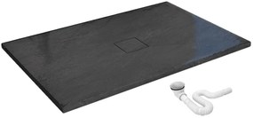 Rea Black Stone, sprchová vanička z minerálneho kameňa 120x90x3,5 cm + sifón, čierna, REA-K9603
