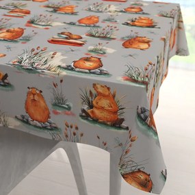 Biante Detský bavlnený štvorcový obrus Sandra SA-711 Kapybary na sivom 150x150 cm