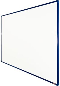 Biela magnetická popisovacia tabuľa s keramickým povrchom boardOK, 1800 x 1200 mm, modrý rám