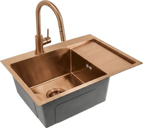 Rea Fin, 1-komorový nerezový drez 620x480x185 mm, brúsená meď, ZLE-06018