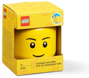 Žltá úložná škatuľa v tvare hlavy LEGO® boy, 10,5 x 10,6 x 12 cm