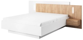 Manželská posteľ 160 cm s nočnými stolíkmi Three (s úložným priestorom) (s osvetlením) (dub craft zlatý + biela). Akcia -21%. Vlastná spoľahlivá doprava až k Vám domov. 1071396