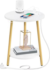 Okrúhly odkladací stolík Vasagle Luretta 40 cm s nabíjacou stanicou biely/zlatý
