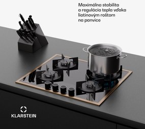 Klarstein Lumiflame plynová varná doska, 4 horáky, medený rám, elektrické zapaľovanie, výkon 8 kW