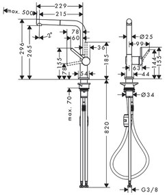 Hansgrohe M54, drezová batéria Talis s výsuvnou koncovkou, vzhľad nehrdzavejúcej ocele, HAN-72808800