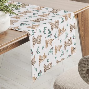 Biante Detský bavlnený behúň na stôl Sandra SA-470 Medvedíky a srnčekovia na bielom 35x120 cm