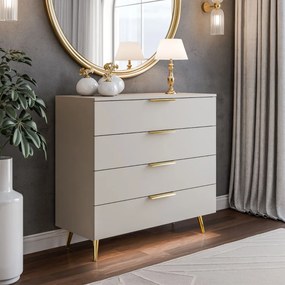 KOMODA MARION 2S KAŠMÍR ZLATÉ ÚCHYTKY + NOŽIČKY LED 95 cm