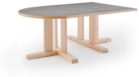 Stôl KUPOL, polovičný ovál, 1400x800x500 mm, linoleum - šedá, breza
