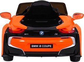 Ramiz Elektrické autíčko BMW i8 Lift oranžové + diaľkové ovládanie + pomalý štart + 3-bodové pásy + MP3 USB + LED