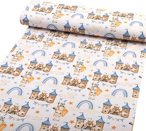 Biante Detské bavlnené posteľné obliečky do postieľky Sandra SA-666 Modro-hnedé hrady a rytieri na bielom Do postieľky 100x135 a 40x60 cm