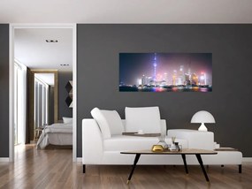 Obraz nočného Šanghaja (120x50 cm)