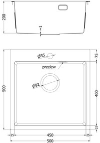 Mexen Solix, 1-komorový nerezový drez 500 x 500 mm, brúsena oceľ, vzor voština, 6407501000-01HC