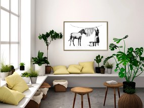 Artgeist Plagát - Banksy: Washing Zebra [Poster] Veľkosť: 60x40, Verzia: Čierny rám s passe-partout