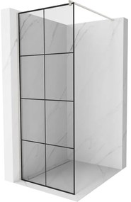 Mexen Kioto, sprchová zástena Walk-In 90 x 200 cm, 8mm číre sklo čierny vzor, brúsená oceľ profil, 800-090-101-97-77