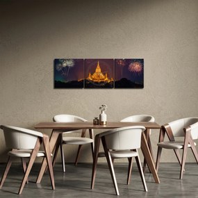 Obraz ohňostroja v Ázii (s hodinami) (90x30 cm)