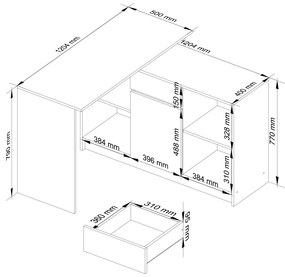 Rohový písací stôl B-17 - súprava komoda a stôl - wenge/biely