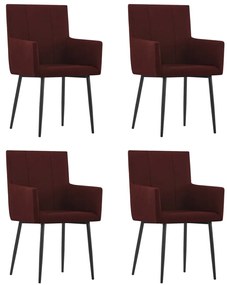 Jedálenské stoličky s opierkami 4 ks, vínovo červené, látka